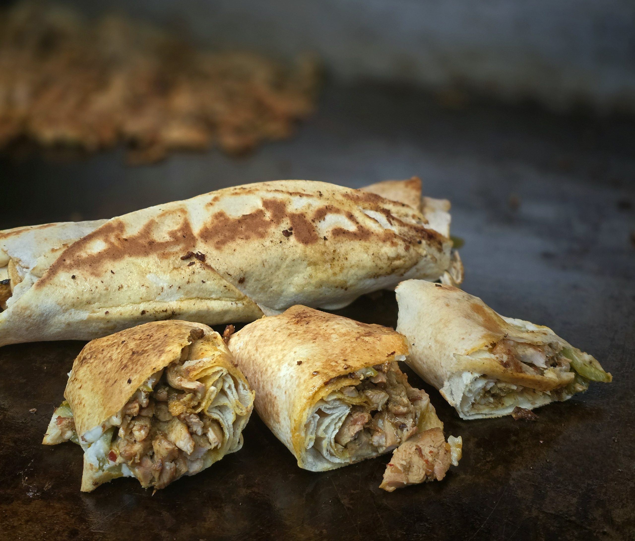 Toasted Georgie's shawarma wraps on a grill